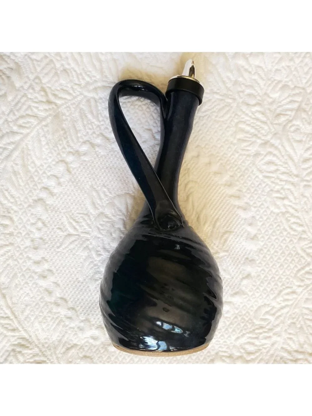 Vtg Dark midnight blue Pottery cruet Signed Mud Dabbers Handmade Stoneware Boho